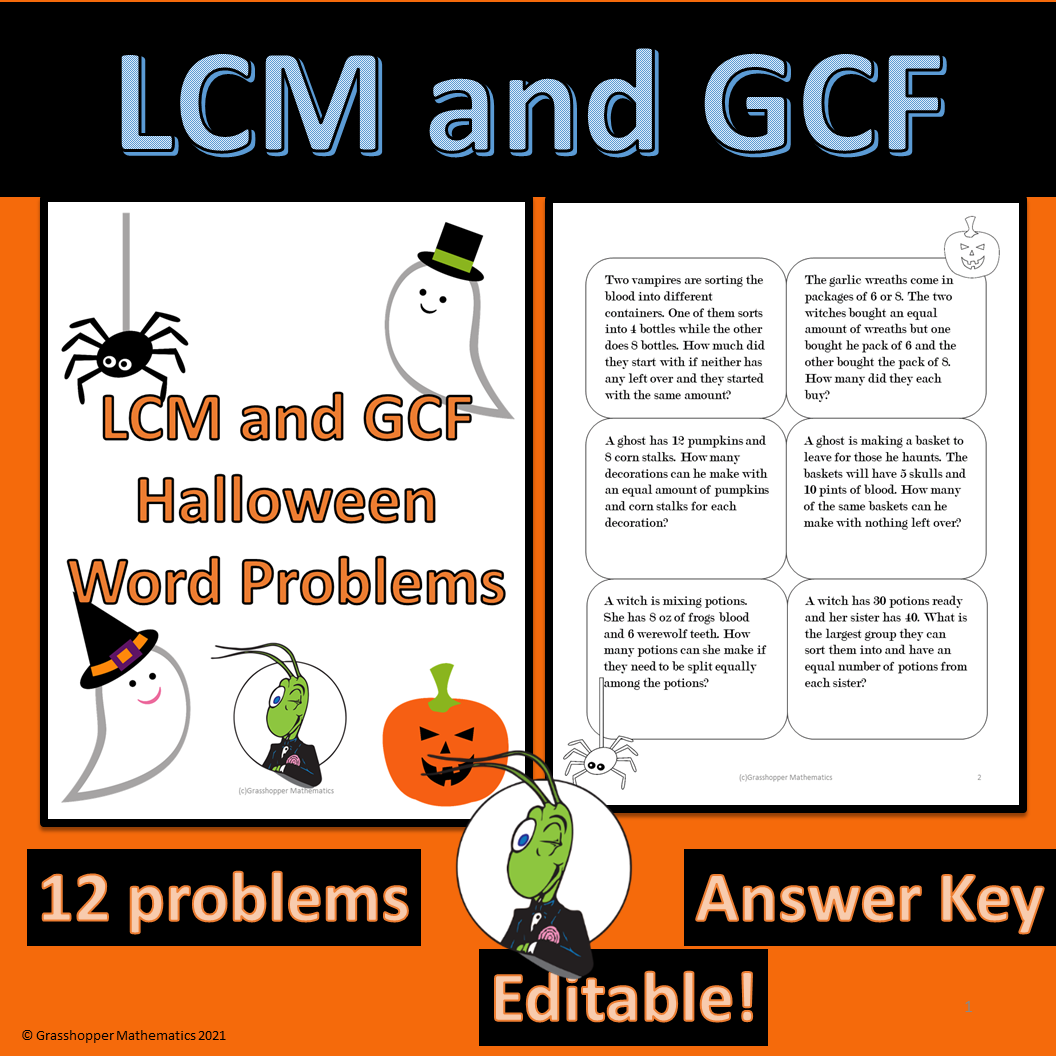 Halloween GCF And LCM Word Problems Editable Classful