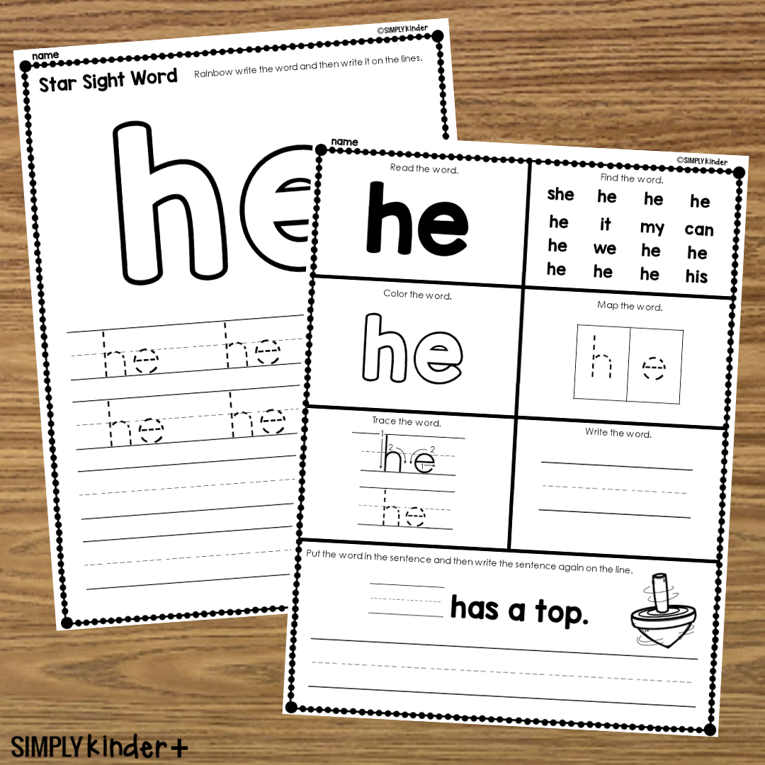 He Sight Word Printable Activities Simply Kinder Printable Membership He Sight Word Printable Activities Simply Kinder Printable Membership