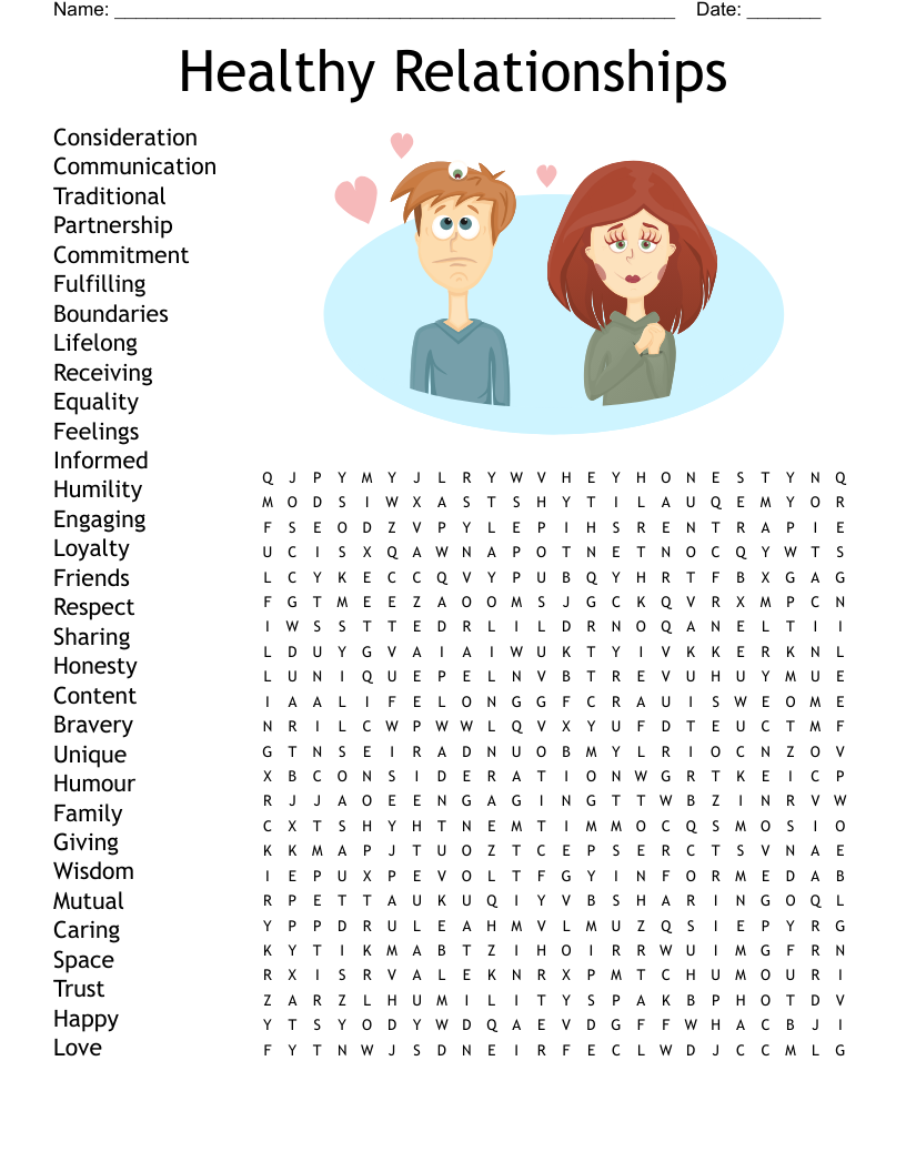 Healthy Relationships Word Search WordMint