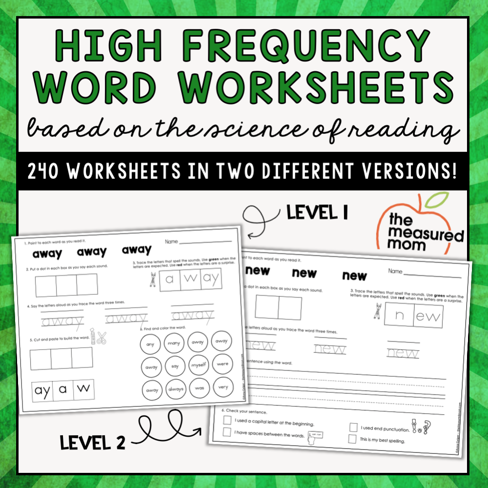 High Frequency Word Worksheets Based On The Science Of Reading The Measured Mom