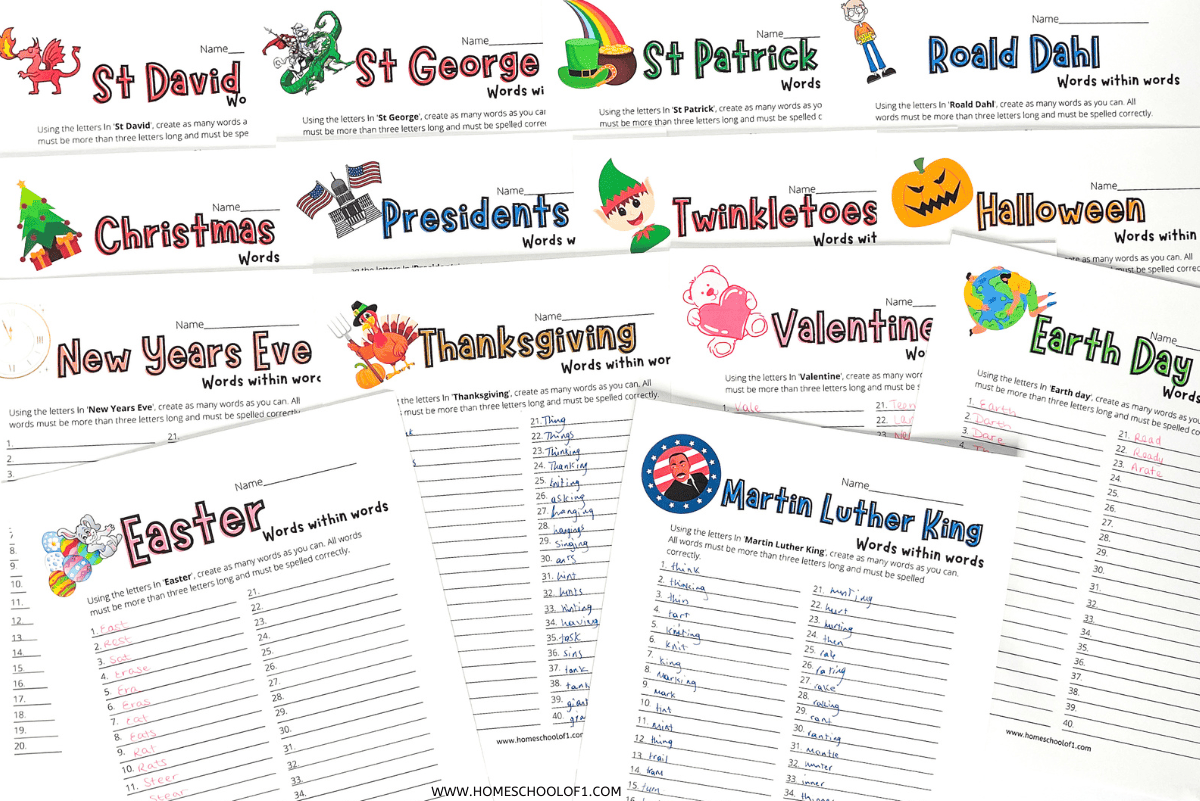 Holiday Finding Words Within Words Worksheet 14 Free