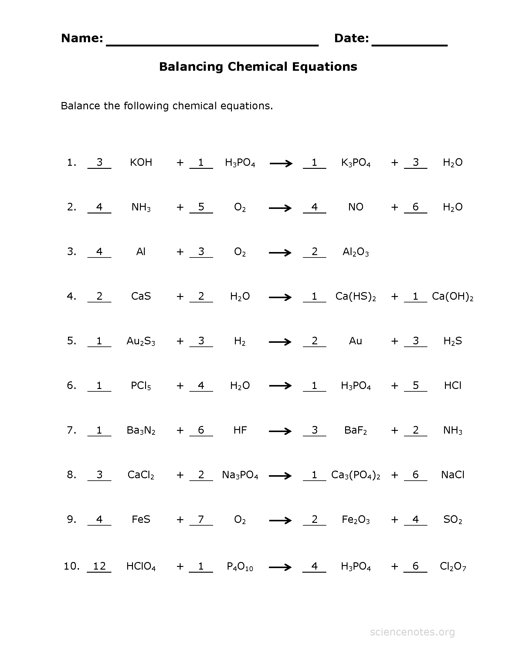 How To Practice Balancing Chemical Equations 49 Balancing Chemical Equations Worksheets With Answers Worksheets Library