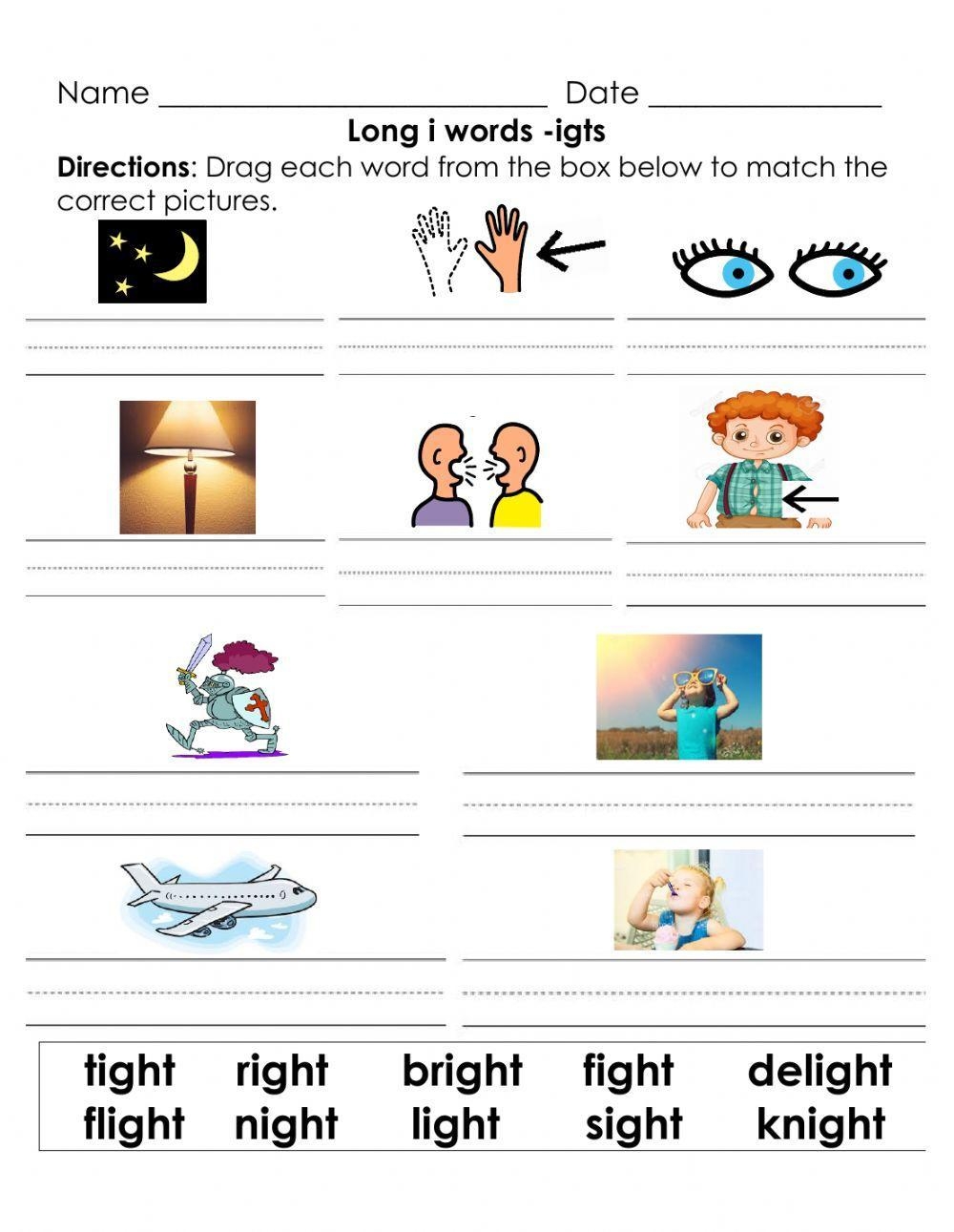 Ight Long Vowel I Word Family Worksheets Spelling Practice Activities Worksheets Library Word Family Patterns Ight Worksheets Library