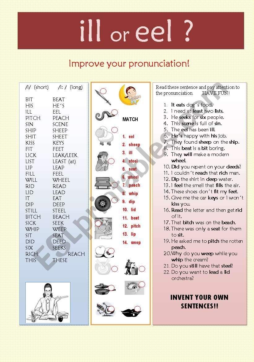 ILL OR EEL The Evil I Pronunciation ESL Worksheet By Ritakirklee ILL OR EEL The Evil I Pronunciation ESL Worksheet By Ritakirklee