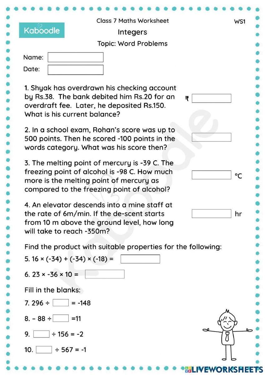 Integers Word Problems Worksheet Worksheets Library