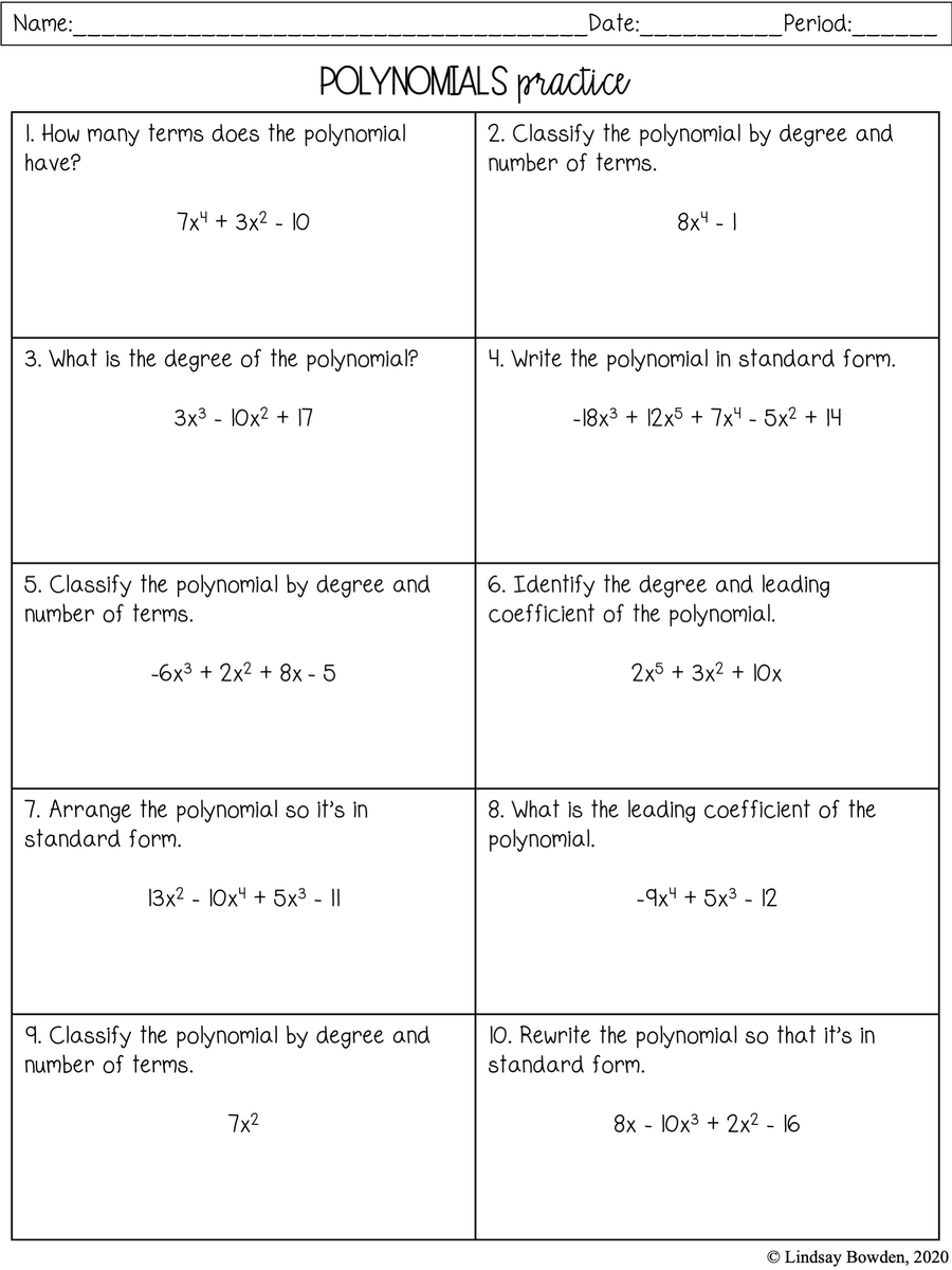 Intro To Polynomials Notes And Worksheets Lindsay Bowden Worksheets Library Intro To Polynomials Notes And Worksheets Lindsay Bowden Worksheets Library