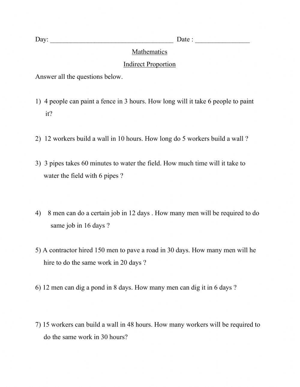 Inverse Proportion Word Problem Worksheet Worksheets Library Inverse Proportion Word Problem Worksheet Worksheets Library