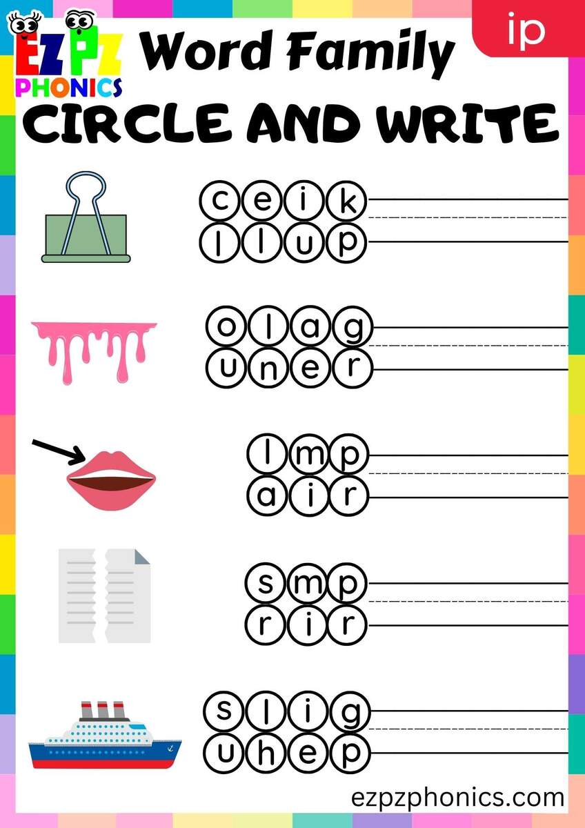 IP Words Circle And Write Phonics Word Families Worksheet Ezpzphonics IP Words Circle And Write Phonics Word Families Worksheet Ezpzphonics