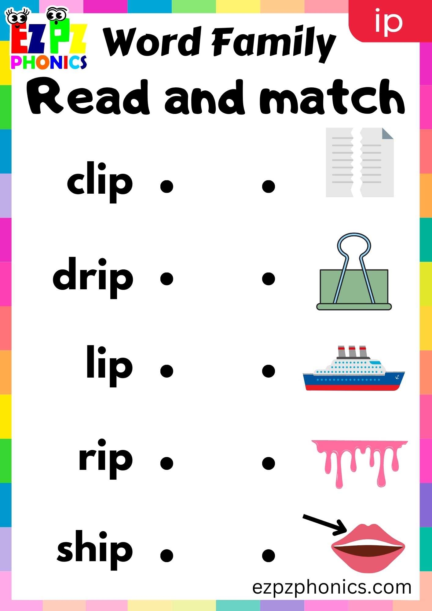 IP Words Read And Match Phonics Word Families Worksheet Ezpzphonics IP Words Write And Find Phonics Word Families Worksheet Ezpzphonics