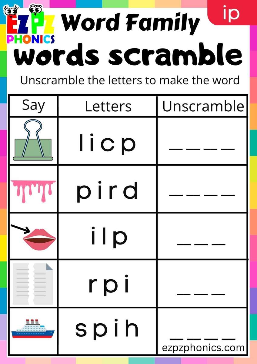 IP Words Words Scramble Phonics Word Families Worksheet Ezpzphonics IP Words Words Scramble Phonics Word Families Worksheet Ezpzphonics