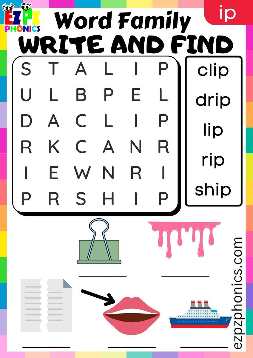 IP Words Write And Find Phonics Word Families Worksheet Ezpzphonics IP Words Write And Find Phonics Word Families Worksheet Ezpzphonics