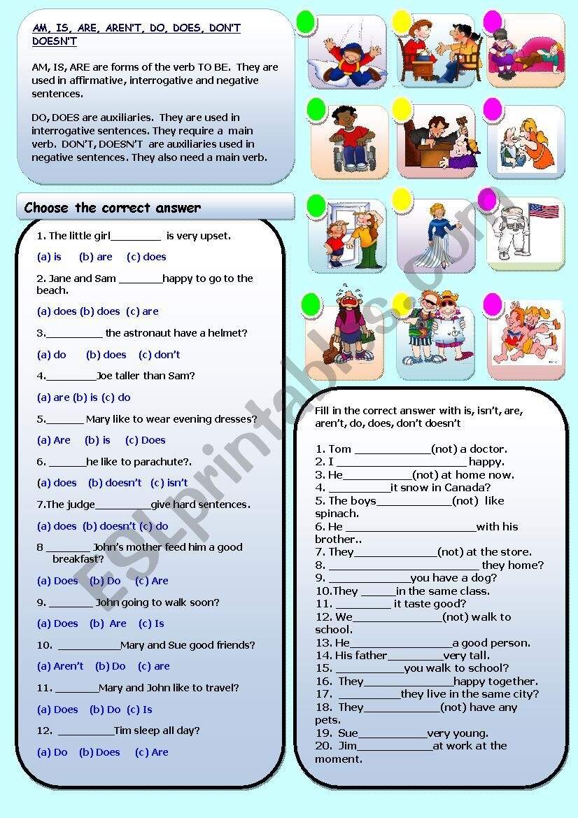 IS ISN T ARE AREN T DO DOES DON T DOESN T ESL Worksheet By GIOVANNI What Doesn T Belong Worksheets LoveToTeach