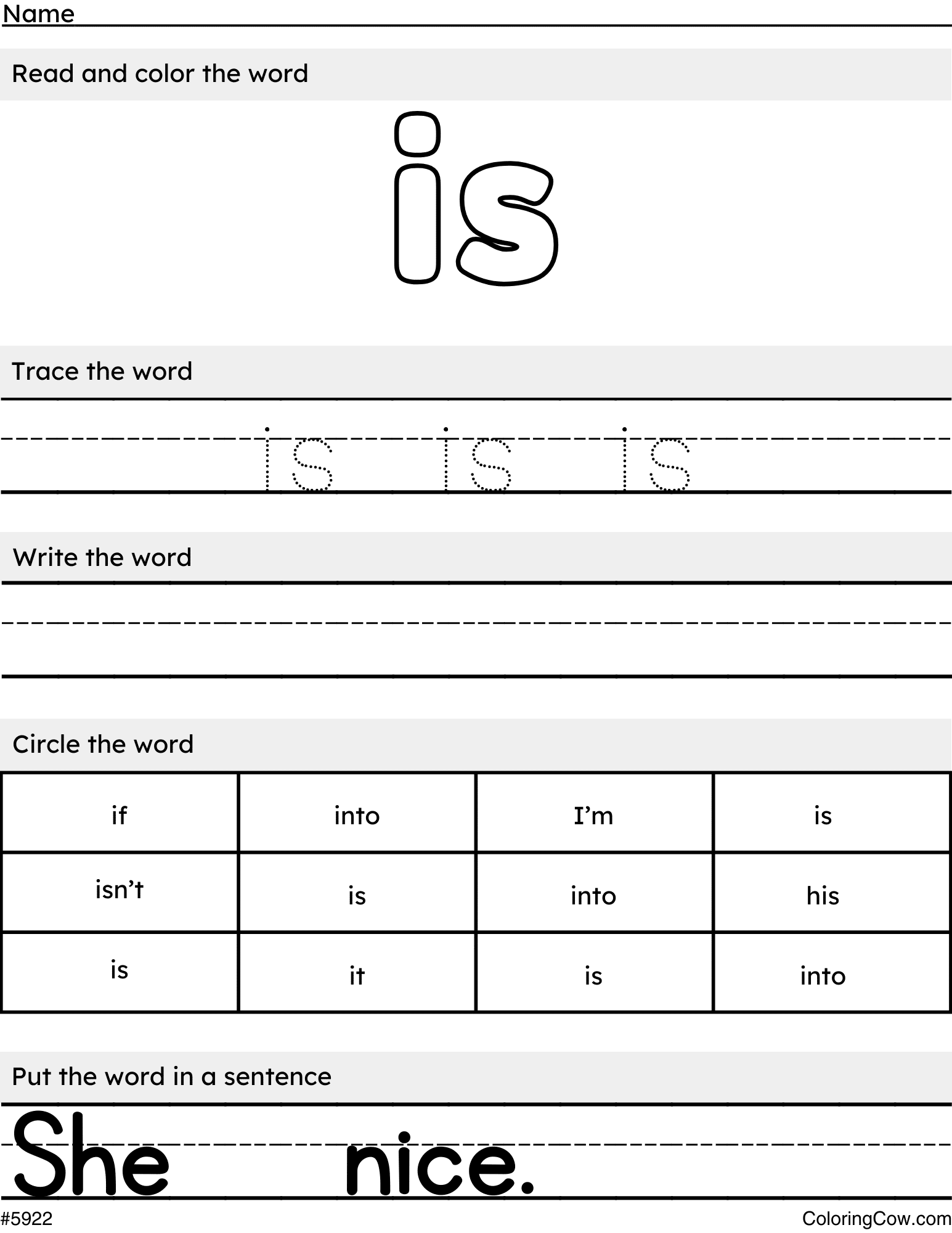Is Sight Word Worksheet Is Sight Word Worksheet