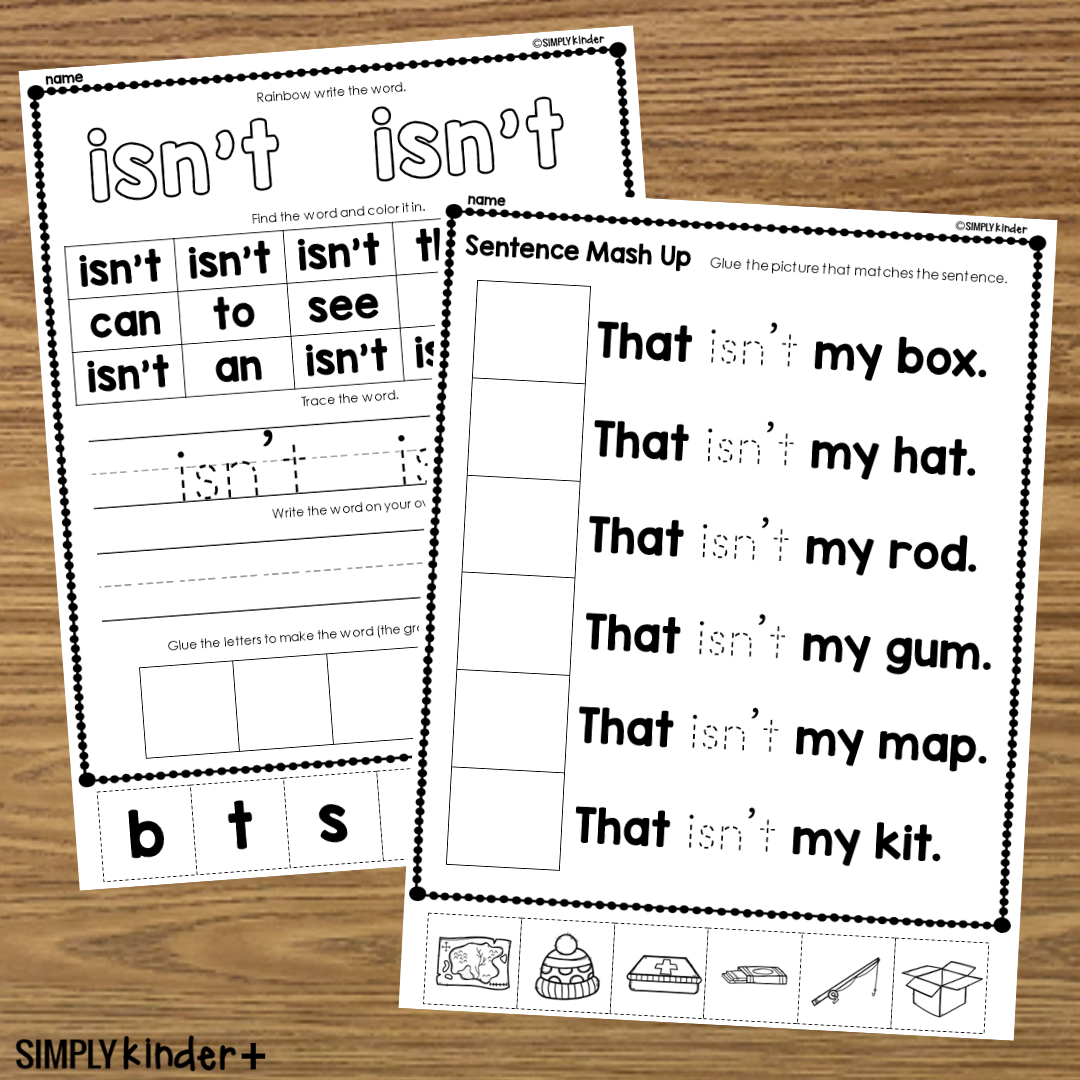 Isn t Sight Word Cut Glue Activities Simply Kinder Printable Membership