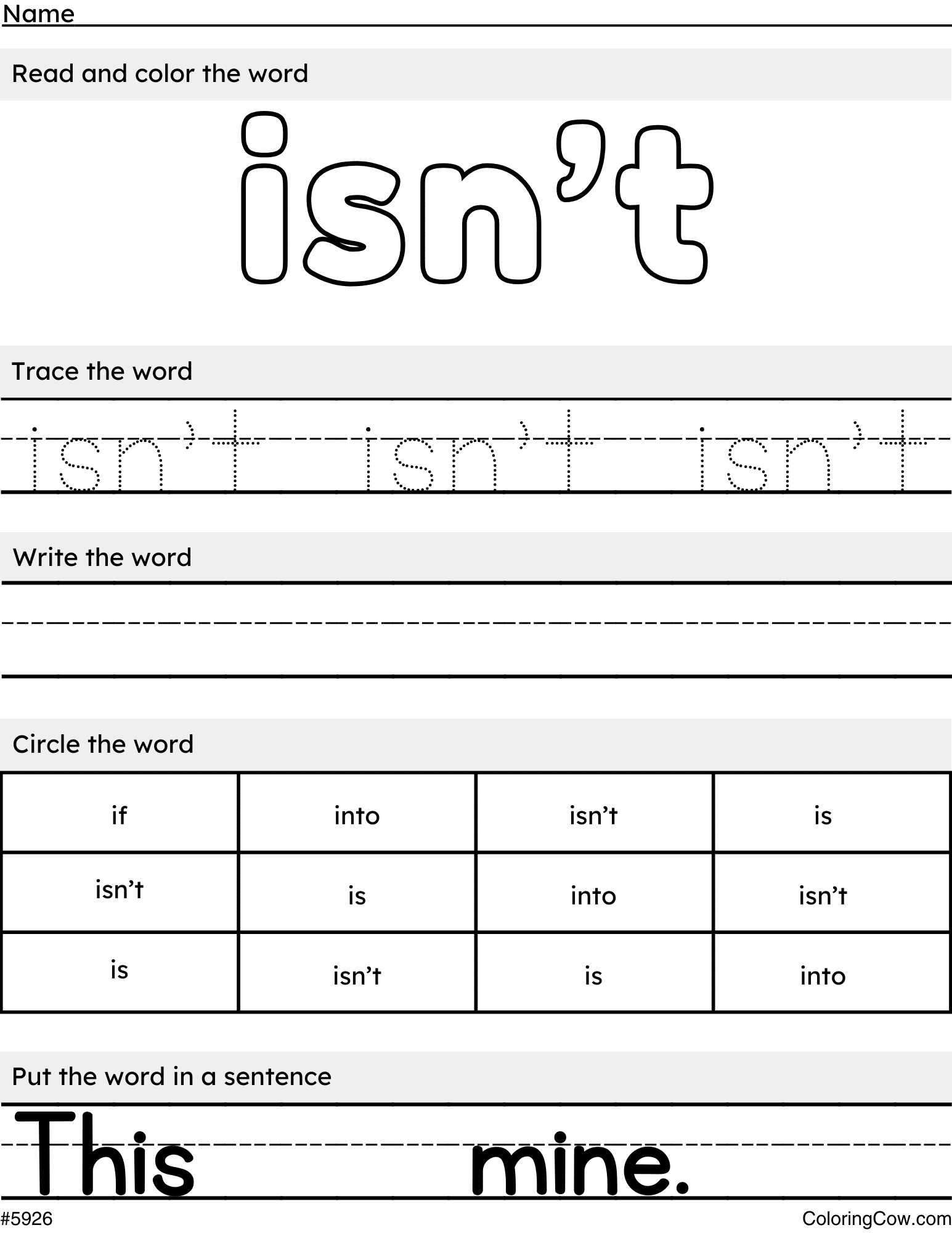 Isn T Sight Word Worksheet Isn T Sight Word Worksheet