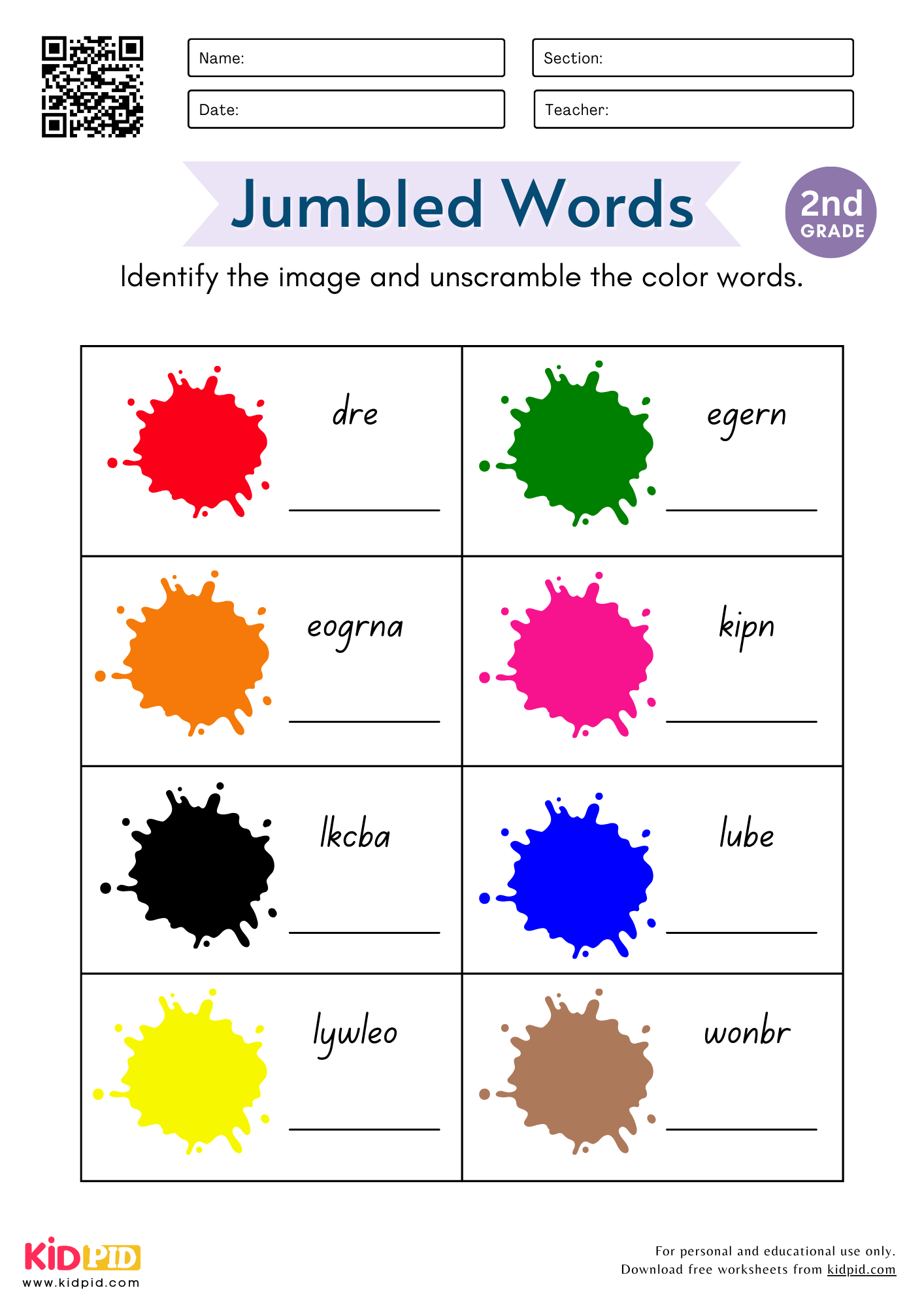 Jumbled Color Words Worksheet For Grade 2 Kidpid Jumbled Color Words Worksheet For Grade 2 Kidpid