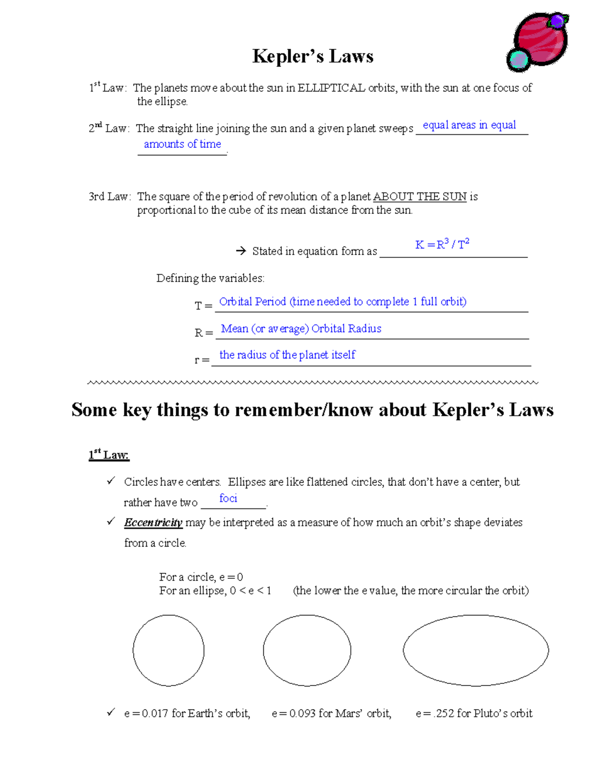 Kepler S Laws PHY 101 Worksheet Solutions And Insights Studocu