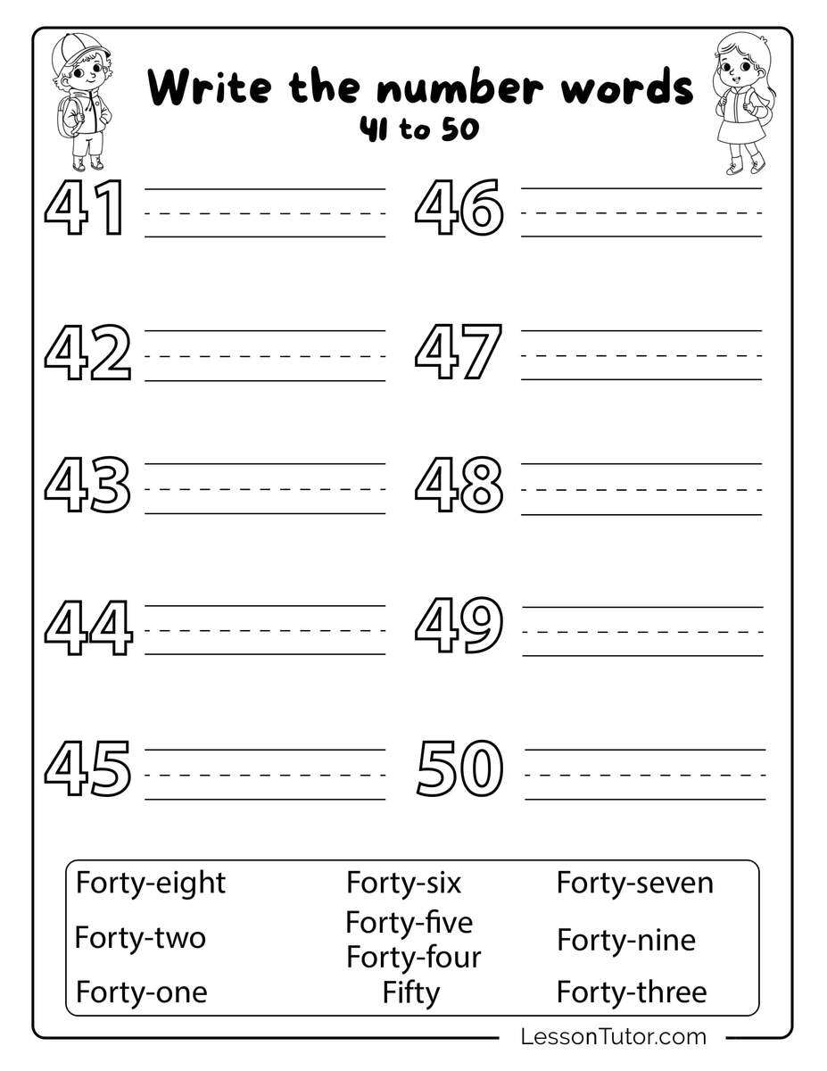 Kindergarten Numbers In Words 1 50 Worksheets Free Coloring Pages PDF Printables And Worksheets Lesson Tutor