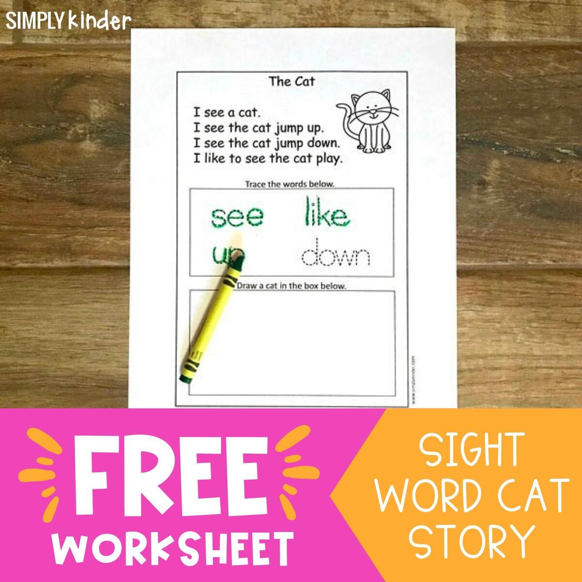 Kindergarten Sight Word Cat Story Worksheet Simply Kinder Kindergarten Sight Word Cat Story Worksheet Simply Kinder