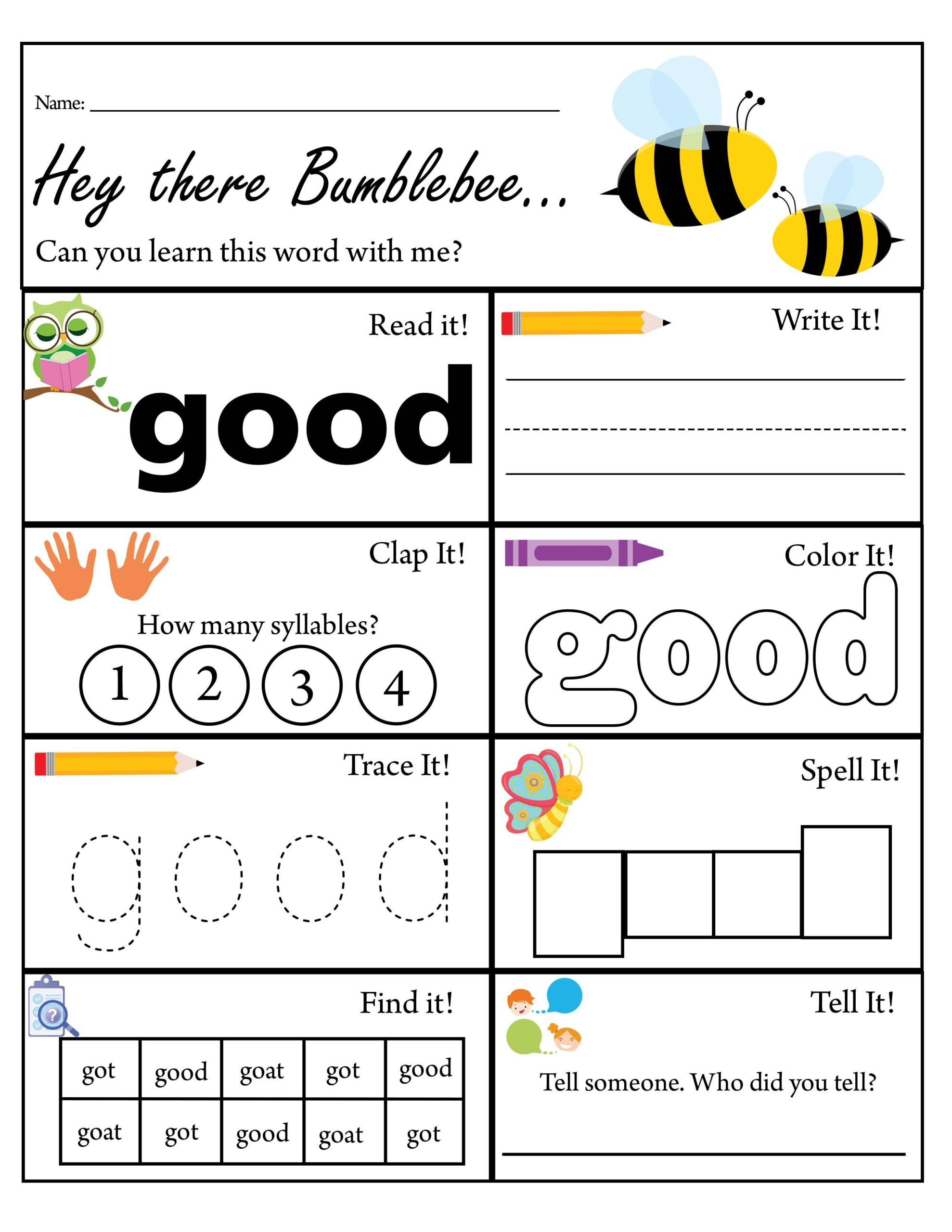 Kindergarten Sight Word Good Worksheet Dolch Sight Words TPT Free Sight Word Go Worksheets Teach Prints