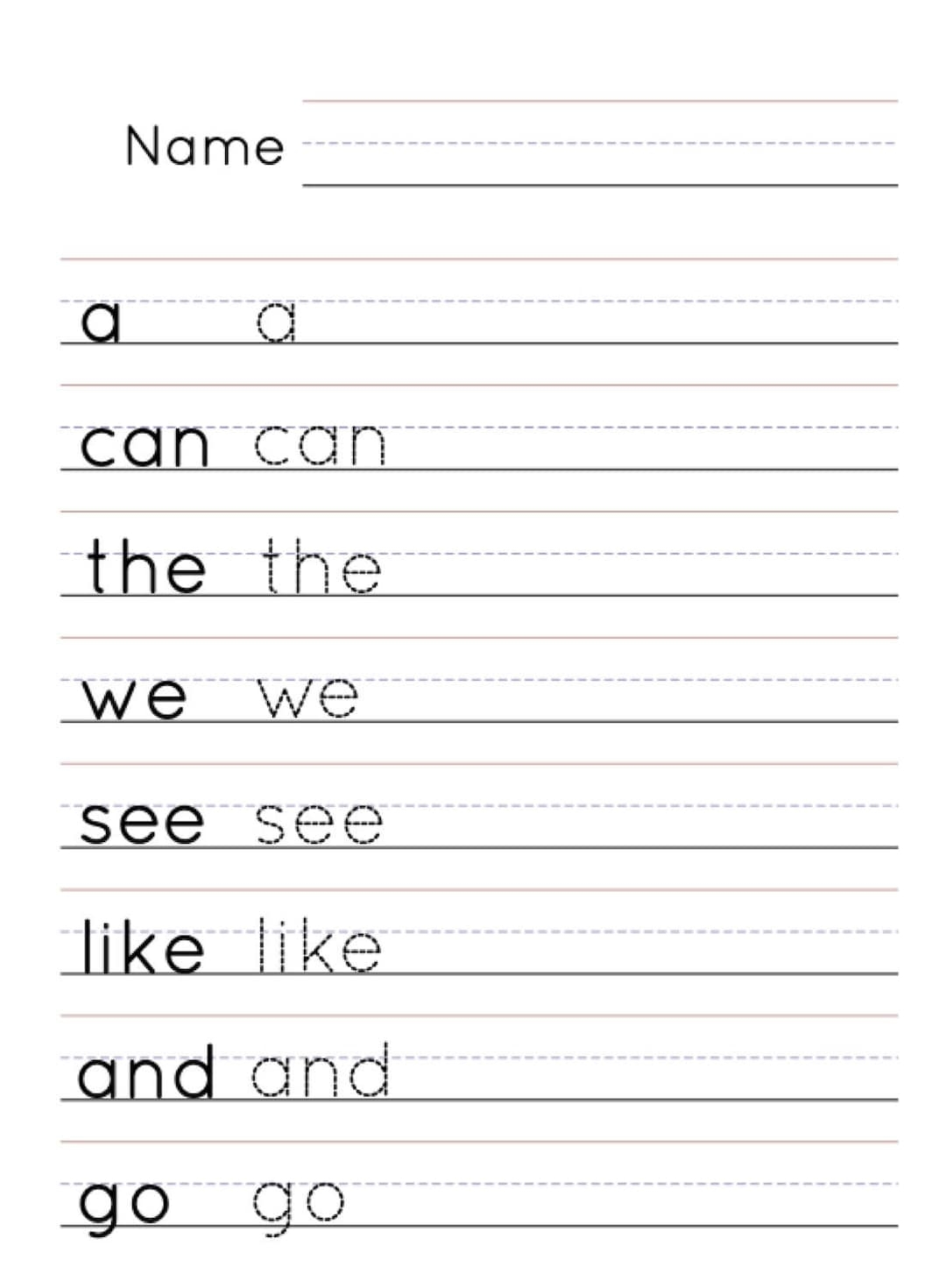 Free Kindergarten Sight Word Worksheets Printable