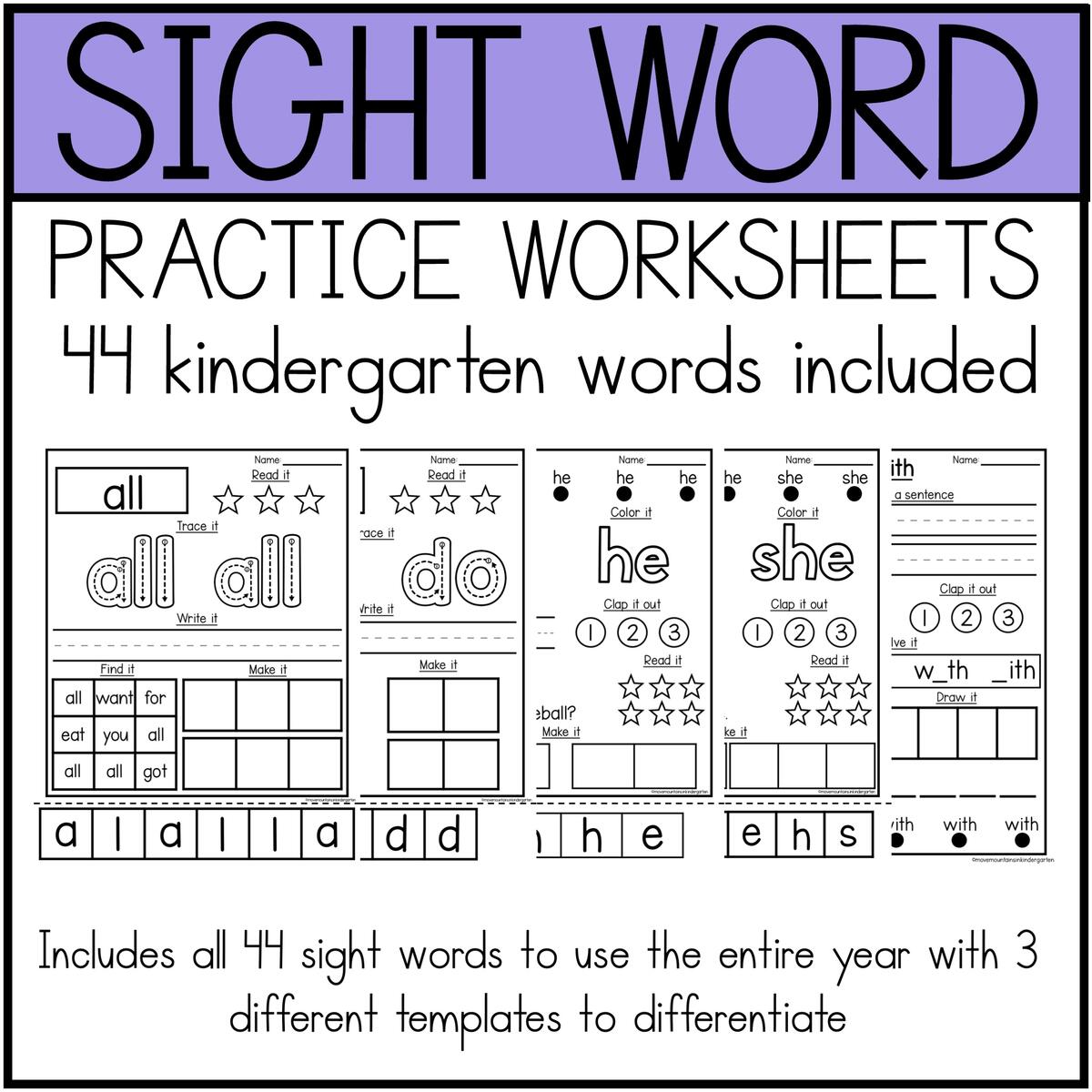 Kindergarten Sight Word Sheets Move Mountains In Kindergarten Free Kindergarten Sight Word Worksheets Printable