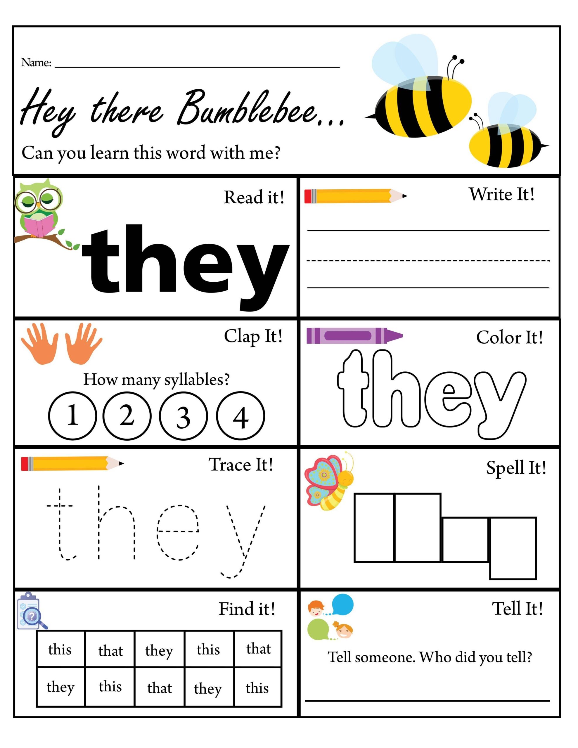 Kindergarten Sight Word They Worksheet Dolch Sight Words TPT Kindergarten Sight Word They Worksheet Dolch Sight Words TPT