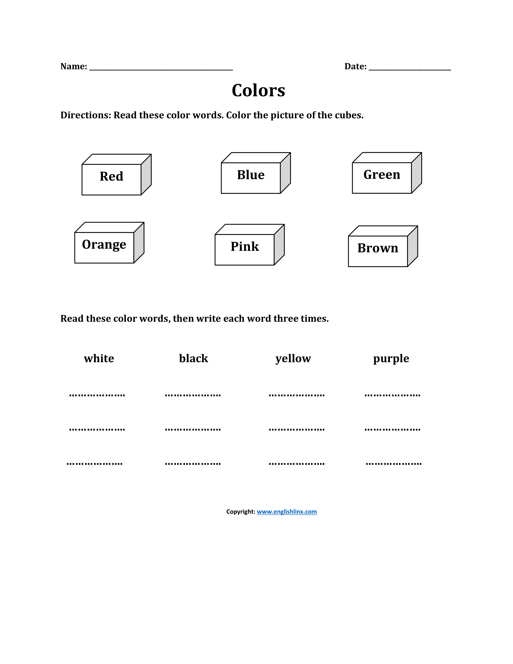 Kindergarten Writing Worksheets Colors Worksheet