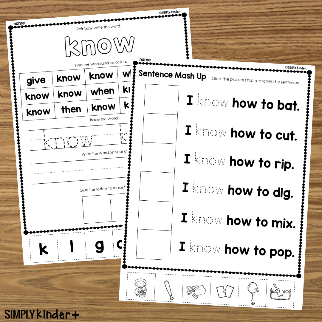 Know Sight Word Cut Glue Activities Simply Kinder Printable Membership First Grade Sight Words 1st Grade Sight Words Worksheets NO Prep SET 1 Made By Teachers