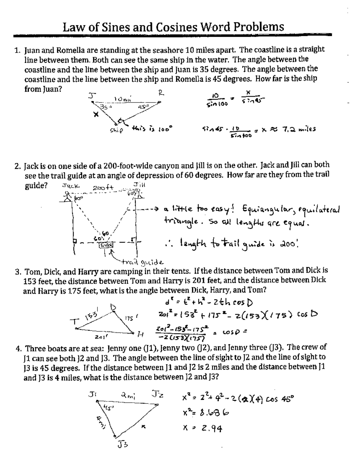 Law Of Sines Cosines Word Problems Worksheet 2 Answer Key Studocu Law Of Sines Cosines Word Problems Worksheet 2 Answer Key Studocu