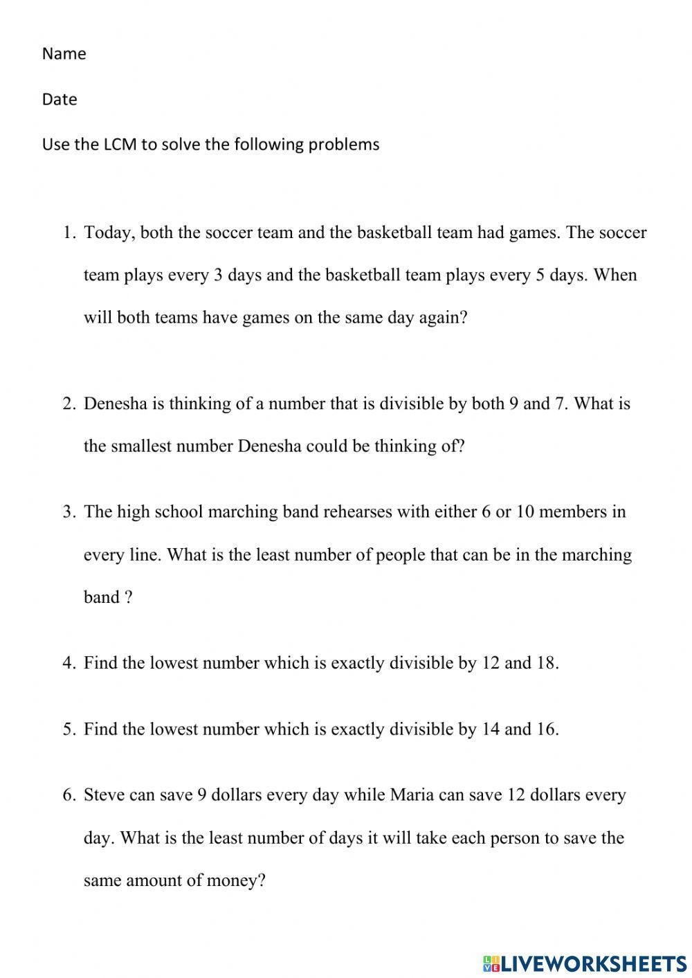 LCM Word Problems Worksheet Worksheets Library LCM Word Problems Worksheet Worksheets Library