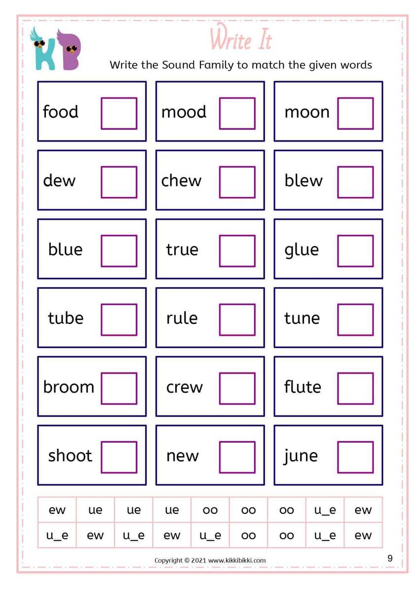 Learn To Spell Oo Ew Ue Words Phonics Printable Worksheets Worksheets Library