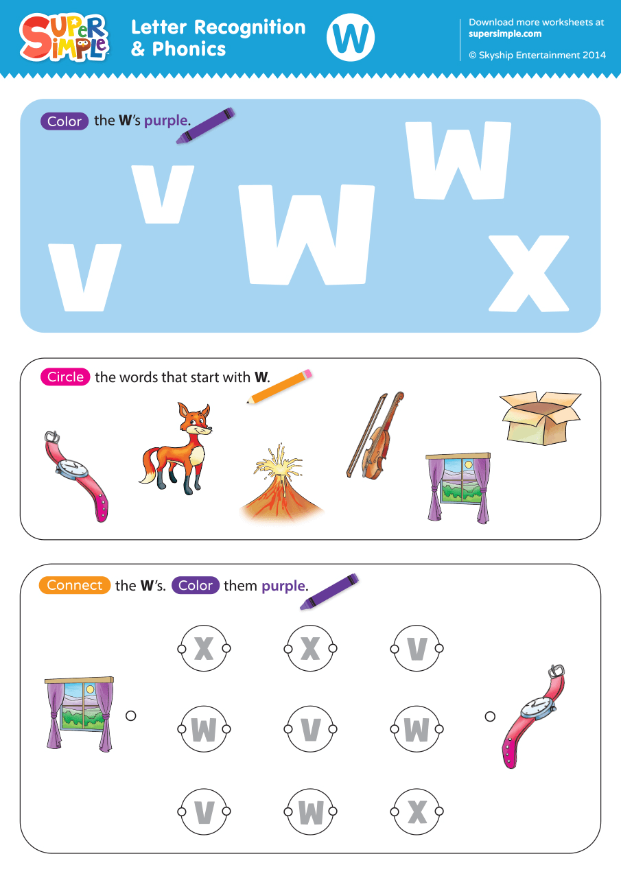 Letter Recognition Phonics Worksheet W Uppercase Super Simple 2nd Grade Common Core Reading Foundational Skills Worksheets
