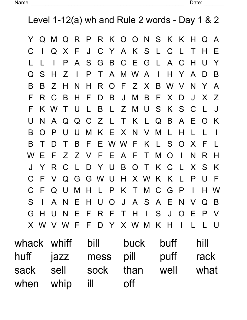 Level 1 12 A Wh And Rule 2 Words Day 1 2 Word Search WordMint