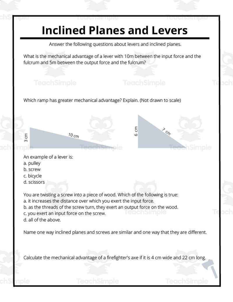 Levers And Inclined Planes Worksheet By Teach Simple Levers And Inclined Planes Worksheet By Teach Simple