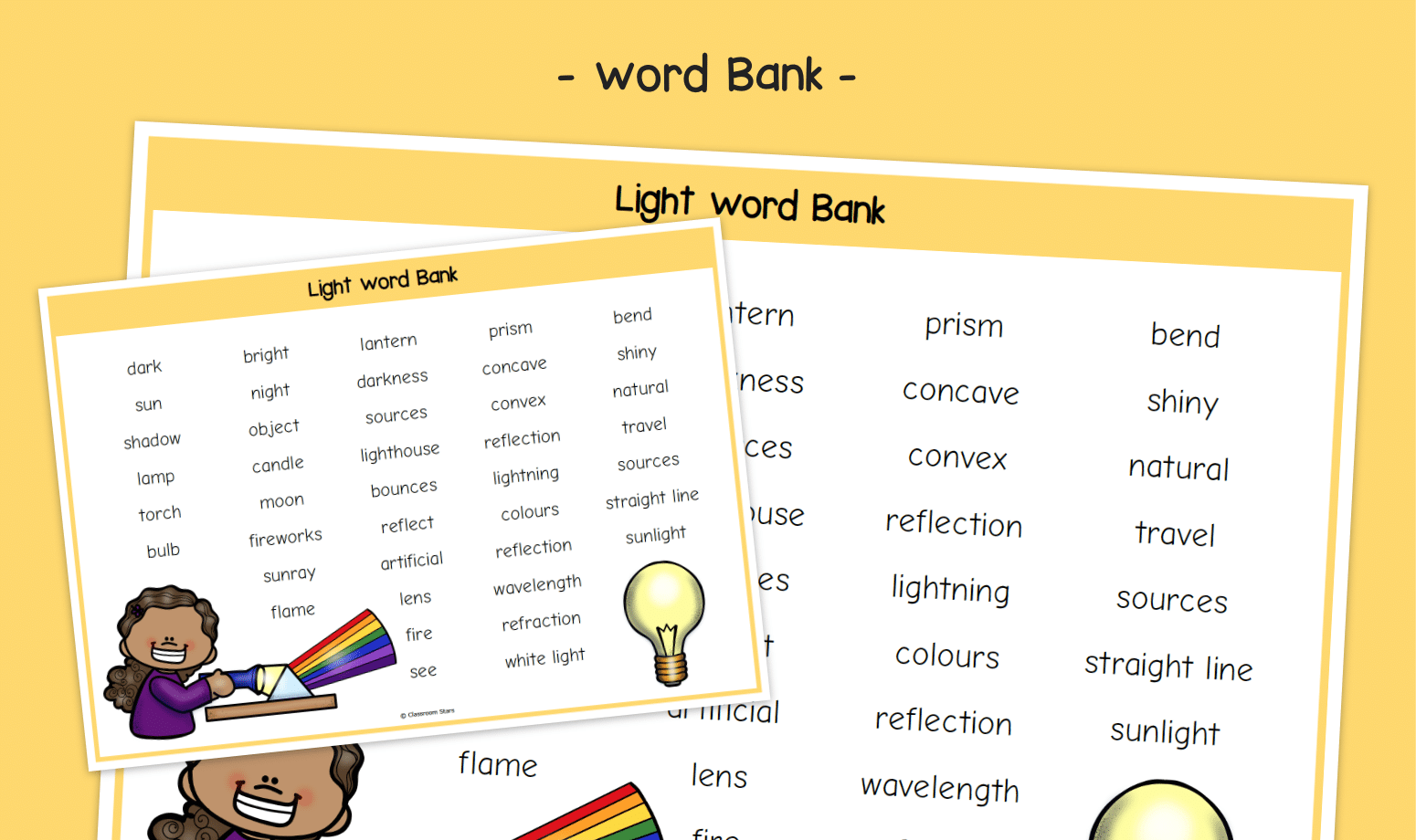 Light Word Vocabulary Bank KS2 Light Primary Science