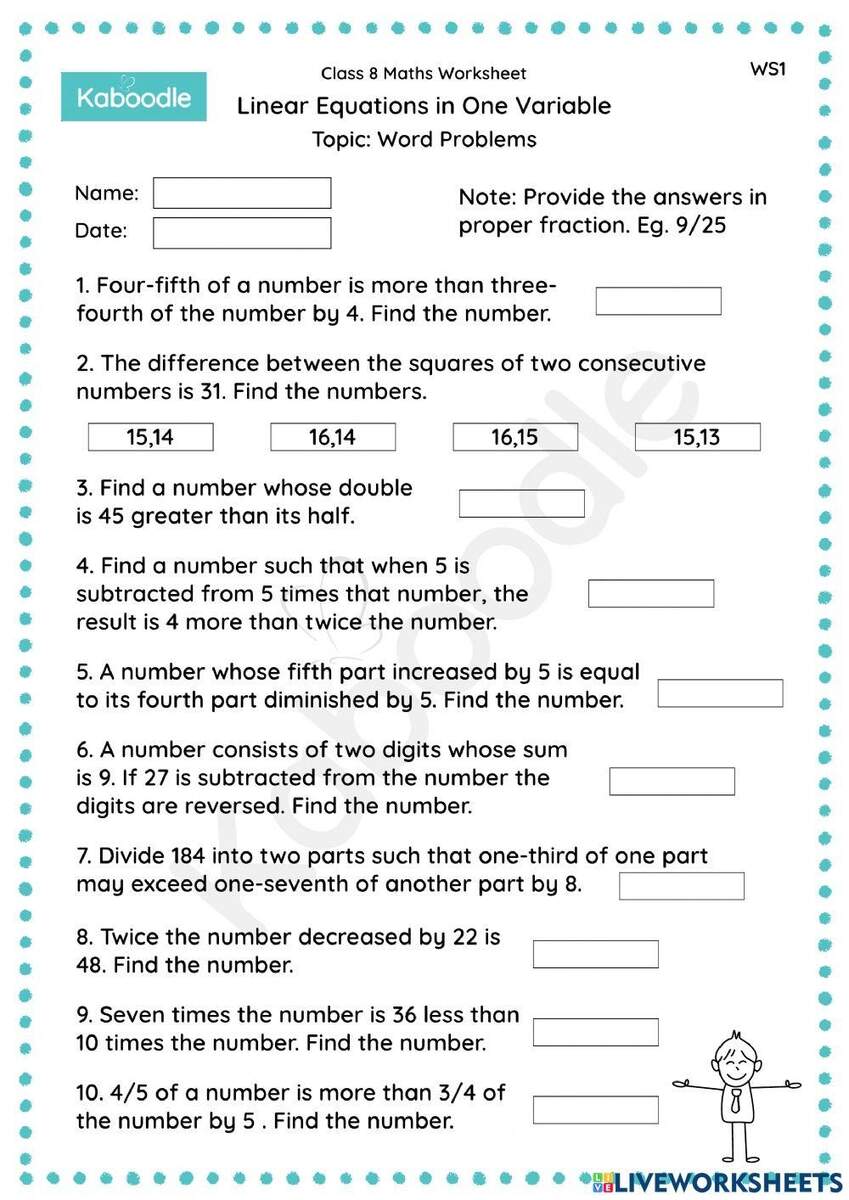 Linear Equations In One Variable Word Problems Worksheet Live Worksheets Library Linear Equations In One Variable Word Problems Worksheet Live Worksheets Library