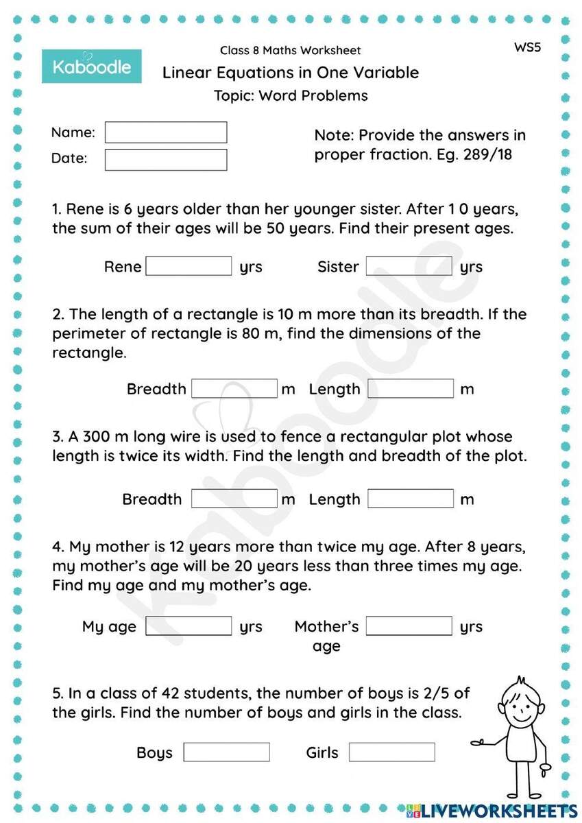 Linear Equations In One Variable Word Problems Worksheets Library Linear Equations In One Variable Word Problems Worksheets Library