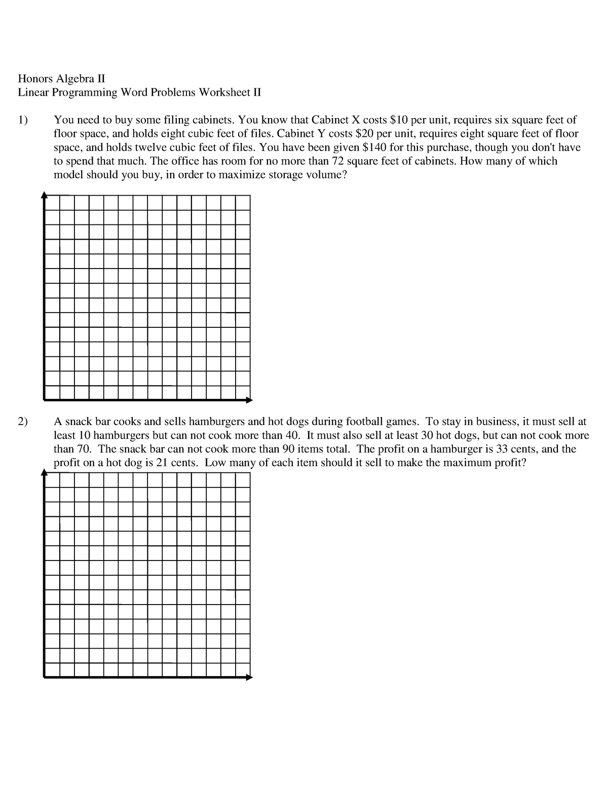 Linear Programming Ws Ii 3 Honors Algebra II Linear Programming Worksheets Library