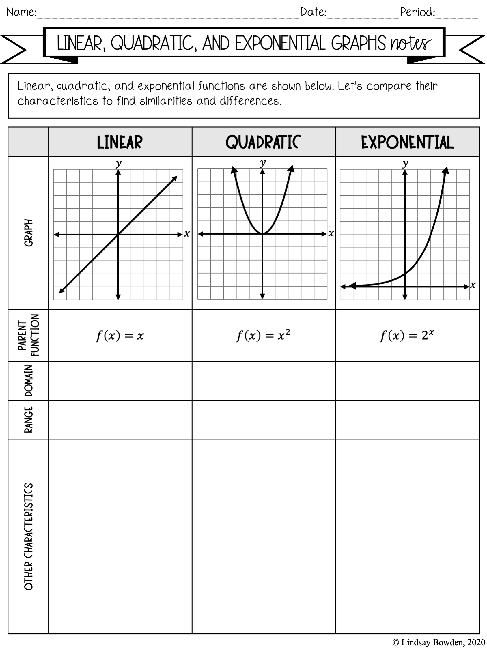 Linear Quadratic Exponential Notes And Worksheets Lindsay Bowden Worksheets Library
