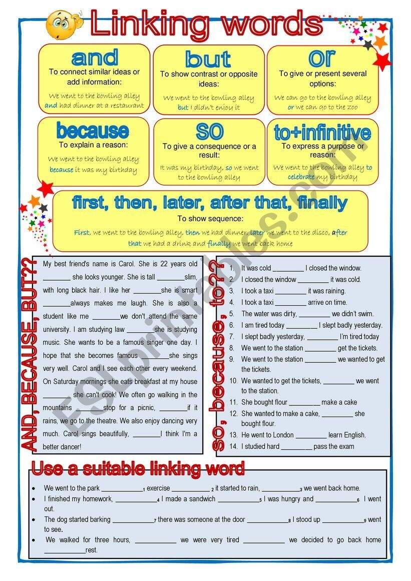 Linking Words ESL Worksheet By Ana2005 Worksheets Library