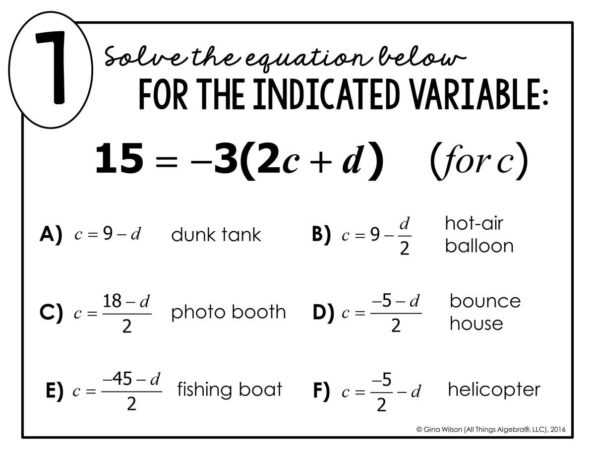 Literal Equations Math Lib Activity All Things Algebra Literal Equations Math Lib Activity All Things Algebra