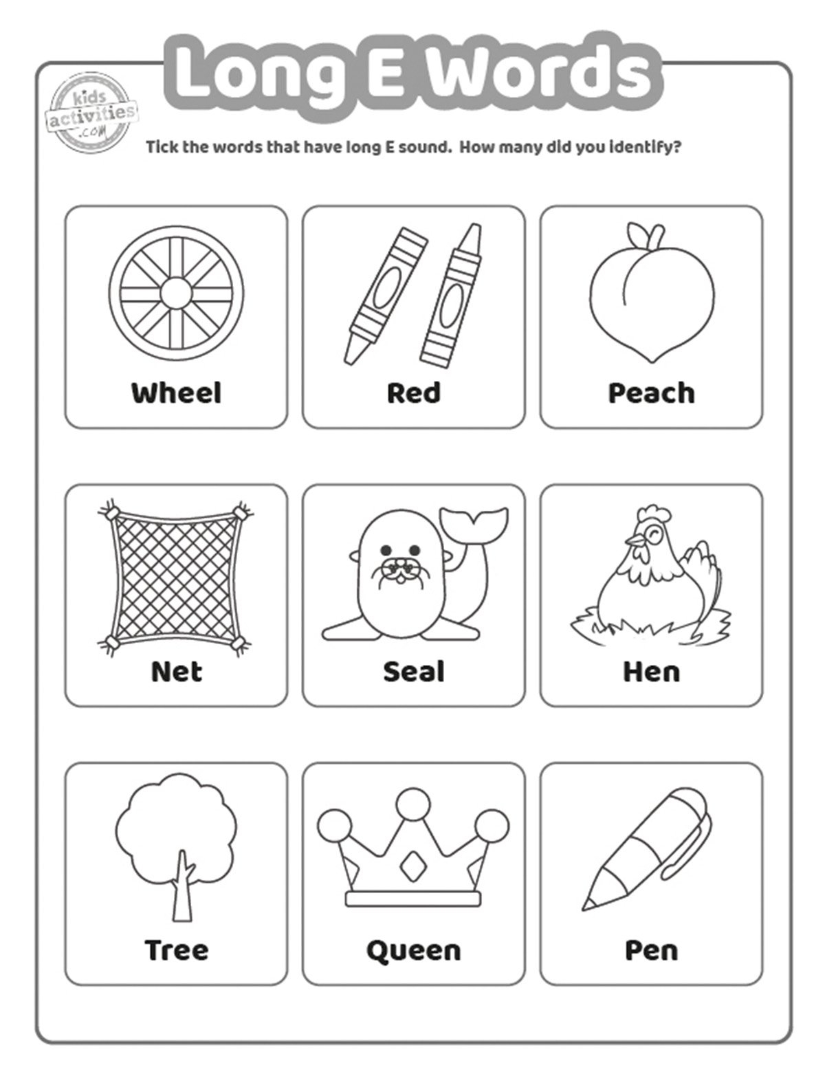 Long E Words Worksheets To Print Kids Activities Blog