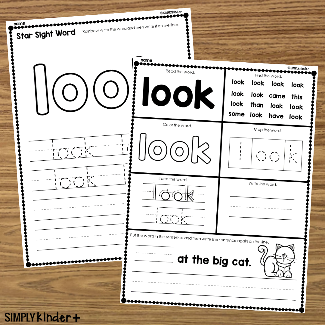 Look Sight Word Printable Activities Simply Kinder Printable Membership