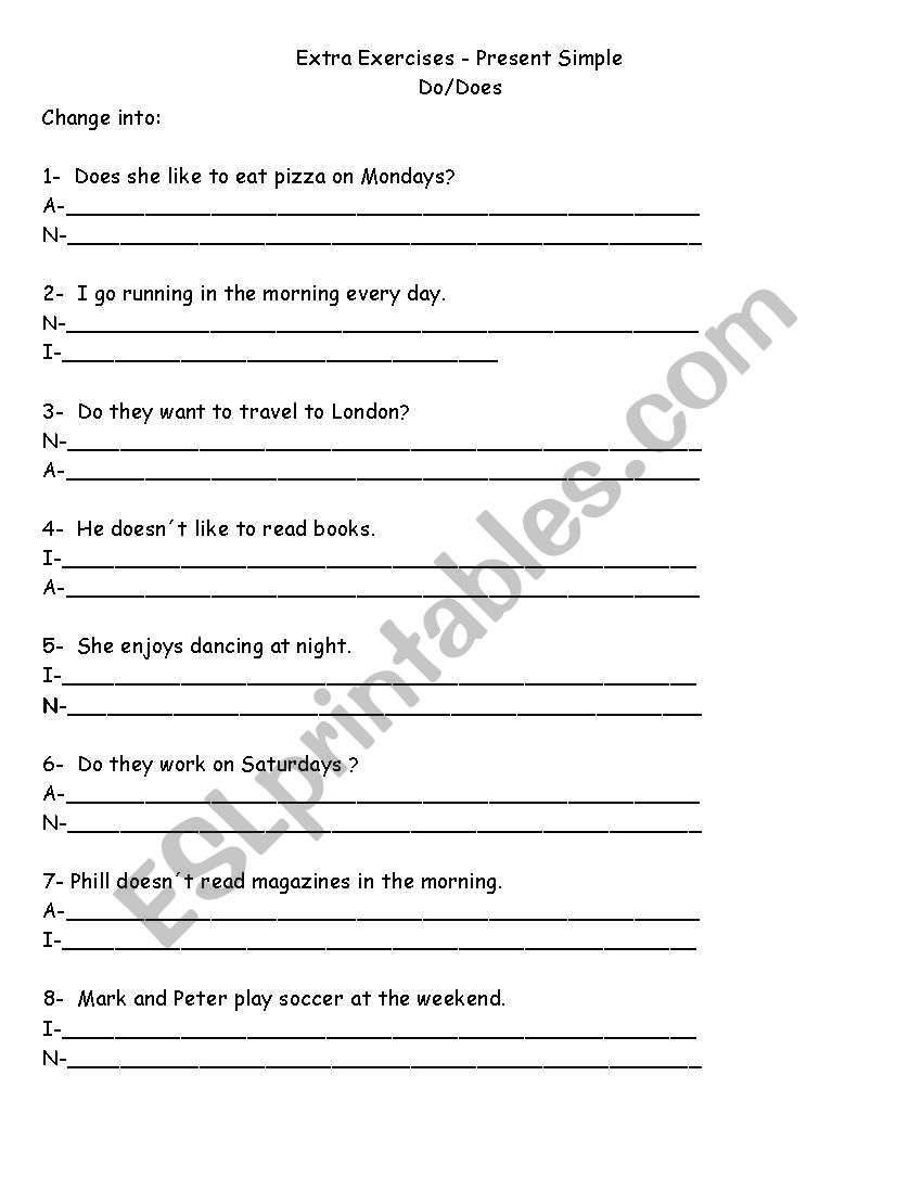 Make Negative Interrogative Or Affirmative Sentences With DO And DOES ESL Worksheet By Teachervanvan Make Negative Interrogative Or Affirmative Sentences With DO And DOES ESL Worksheet By Teachervanvan