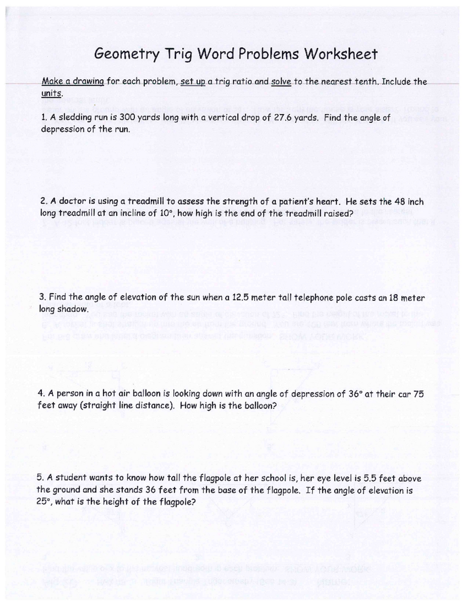 Malak Geometry Trig Word Problems Practice Worksheet 1 Studocu