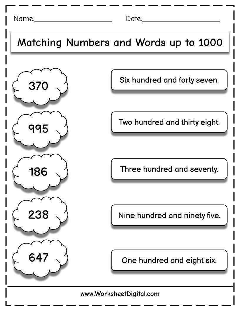 Match Numbers To Words Up To 1000 Worksheet