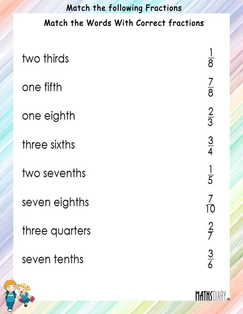 Match The Correct Fractions With Words Worksheets Math Worksheets MathsDiary 20 Fraction Words Worksheet Free Printable