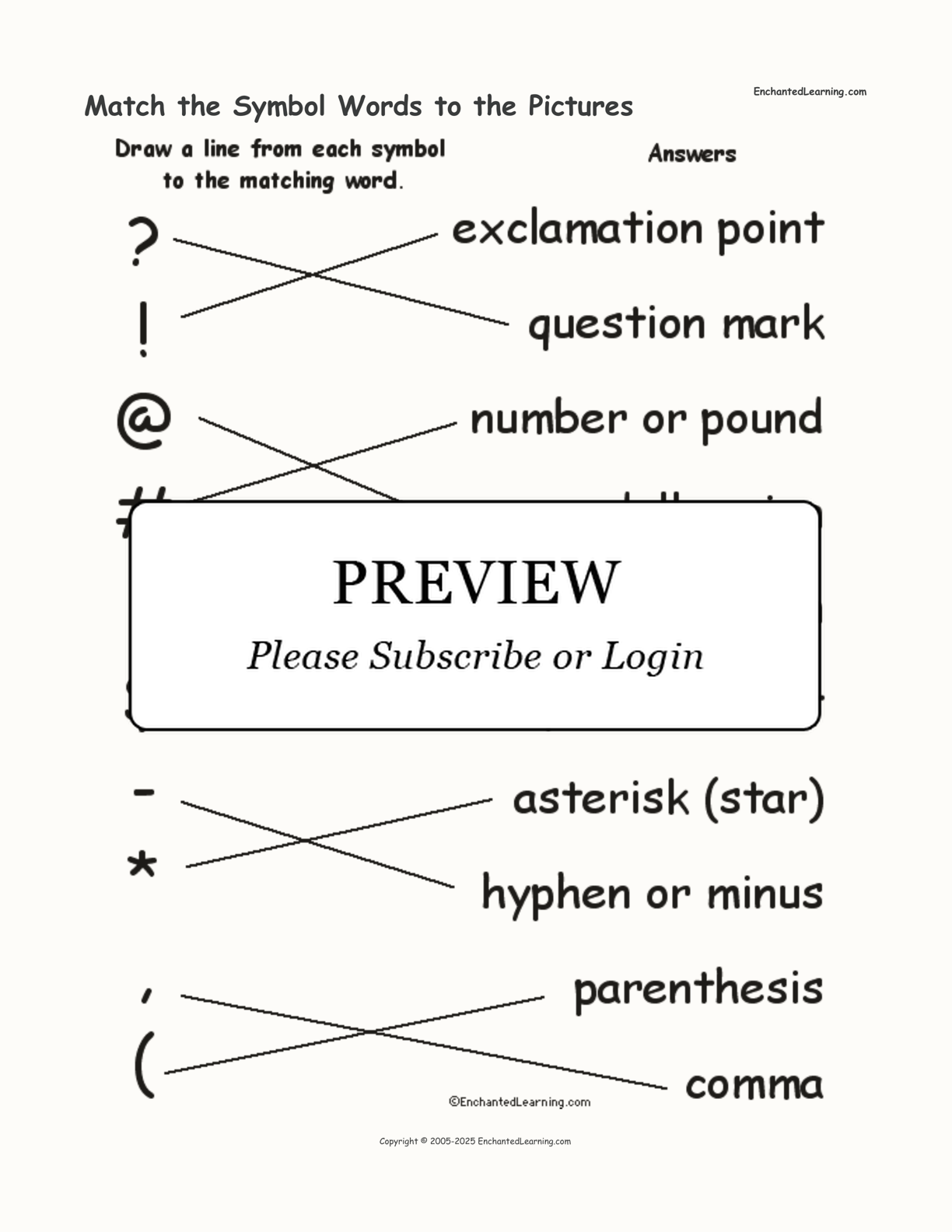 Match The Symbol Words To The Pictures Enchanted Learning