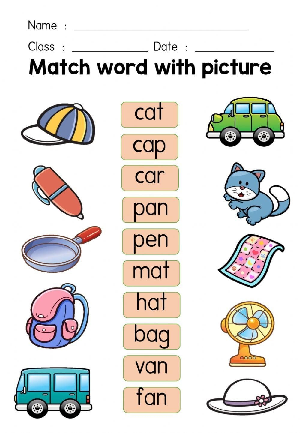 Match Word With Picture Worksheet Word Match Printable Worksheet For Teaching Languages